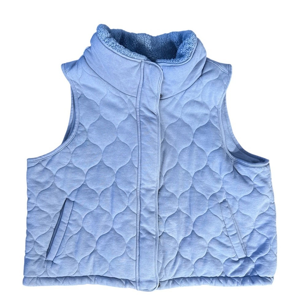 Womens Calia Quilted Fleece Vest Sleeveless Coat Fall Winter Periwinkle Blue XXL